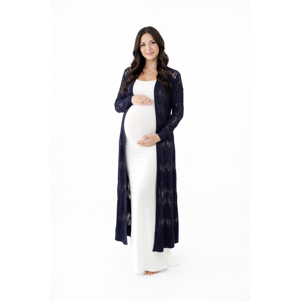 Motherhood Maternity Navy Open Knit Duster Cardigan Size M Long Sweater